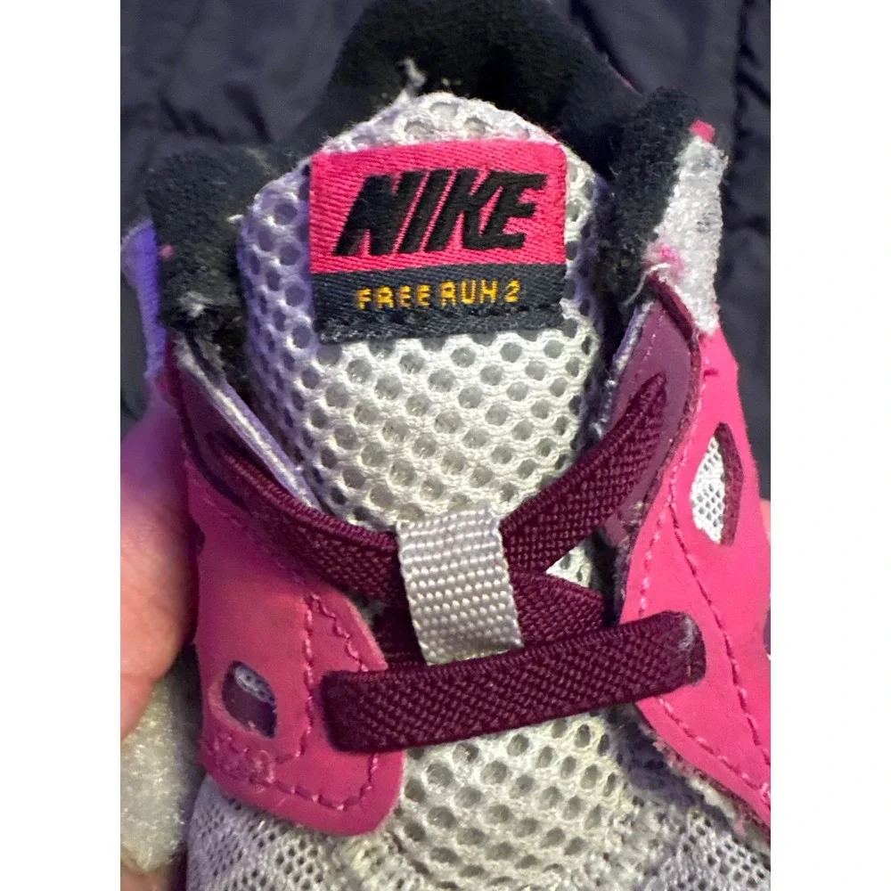 Nike Free Run 2 Toddler Girls Pink Gray White Hook Loop Sneakers 7C 429910-100